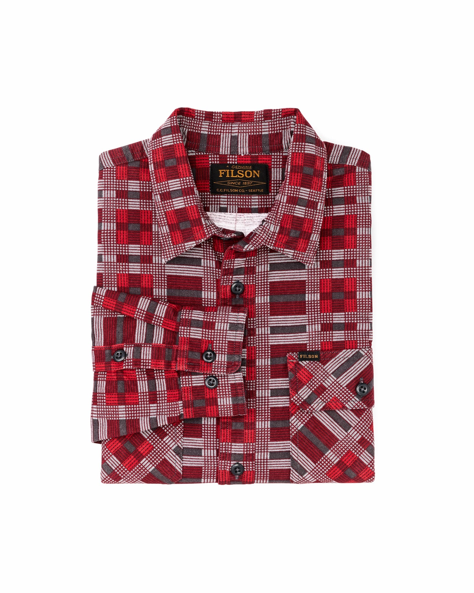 Filson Men Field Flannel Shirt - Burgundy / Red Plaid