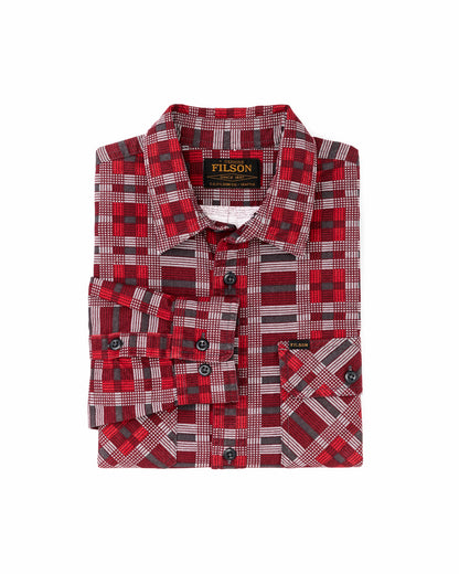 Filson Men Field Flannel Shirt - Burgundy / Red Plaid