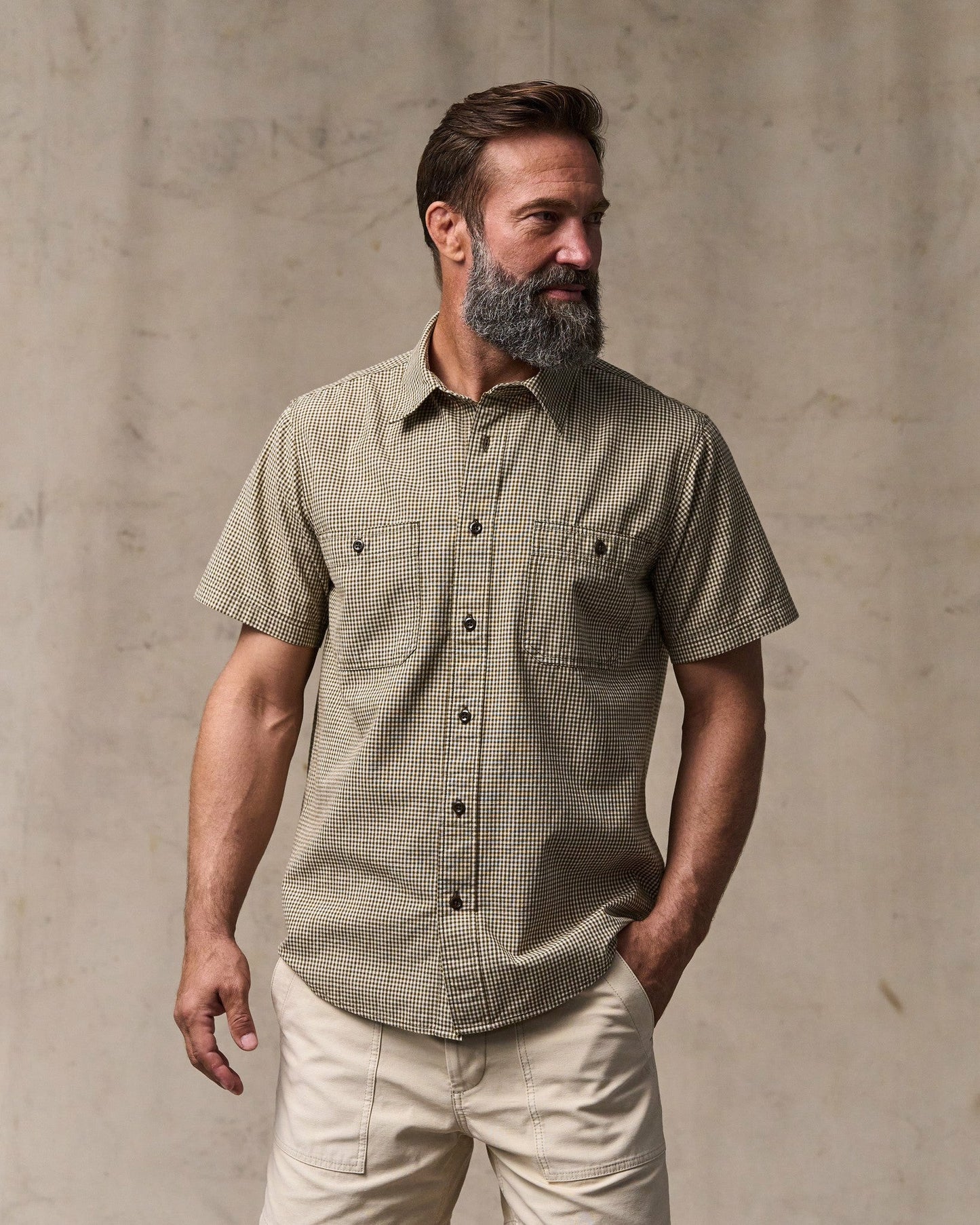 Filson Men Short Sleeve Chambray Shirt - Coffee / Natural Plaid