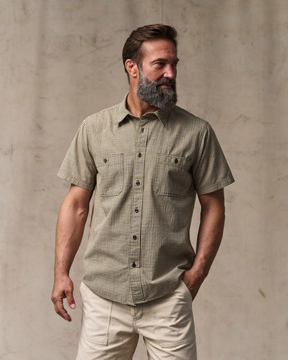 Filson Men Short Sleeve Chambray Shirt - Coffee / Natural Plaid
