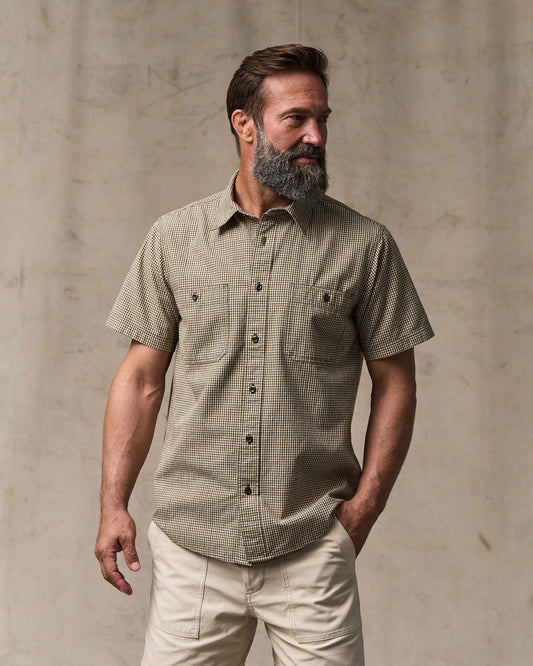 Filson Men Short Sleeve Chambray Shirt - Coffee / Natural Plaid