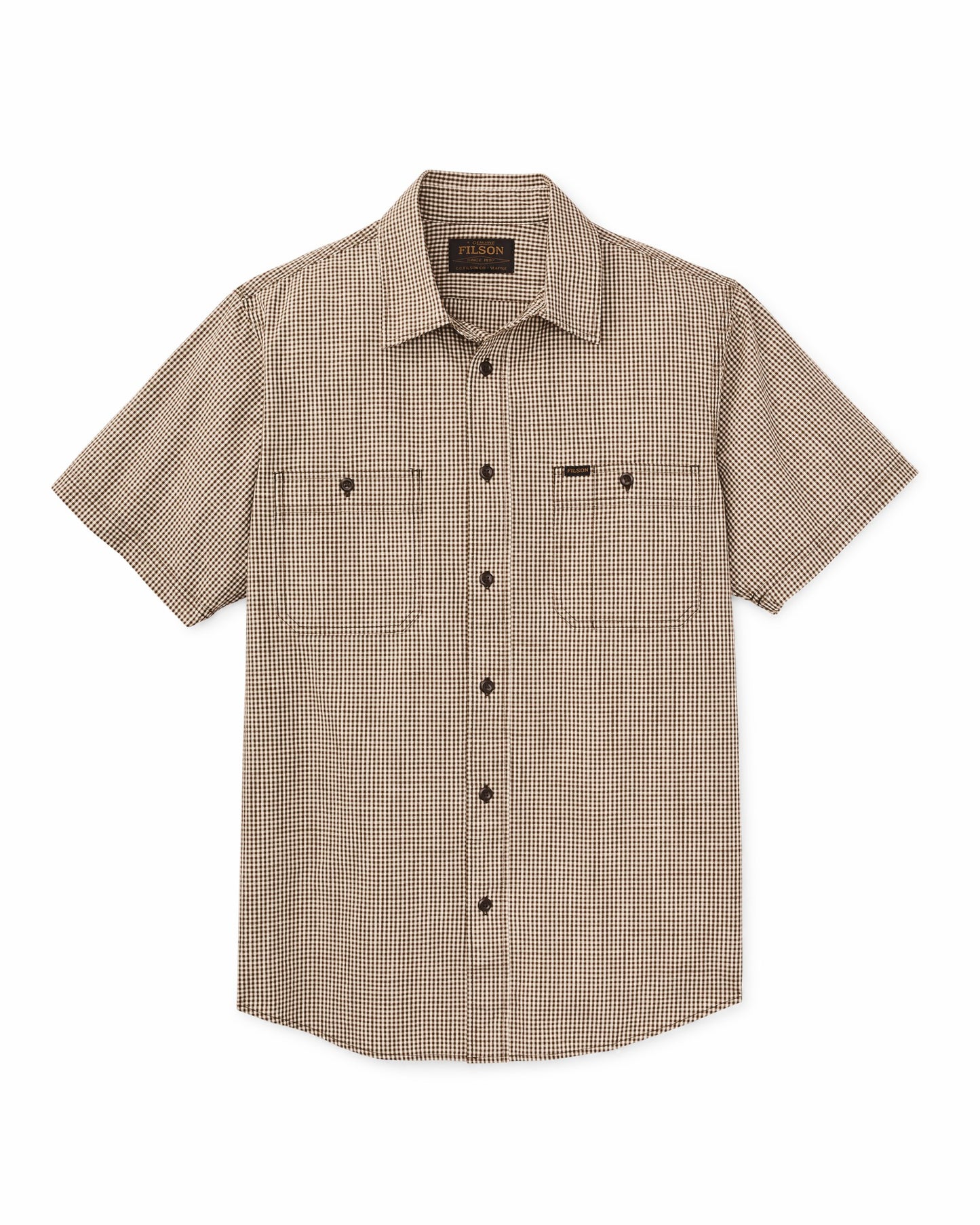 Filson Men Short Sleeve Chambray Shirt - Coffee / Natural Plaid