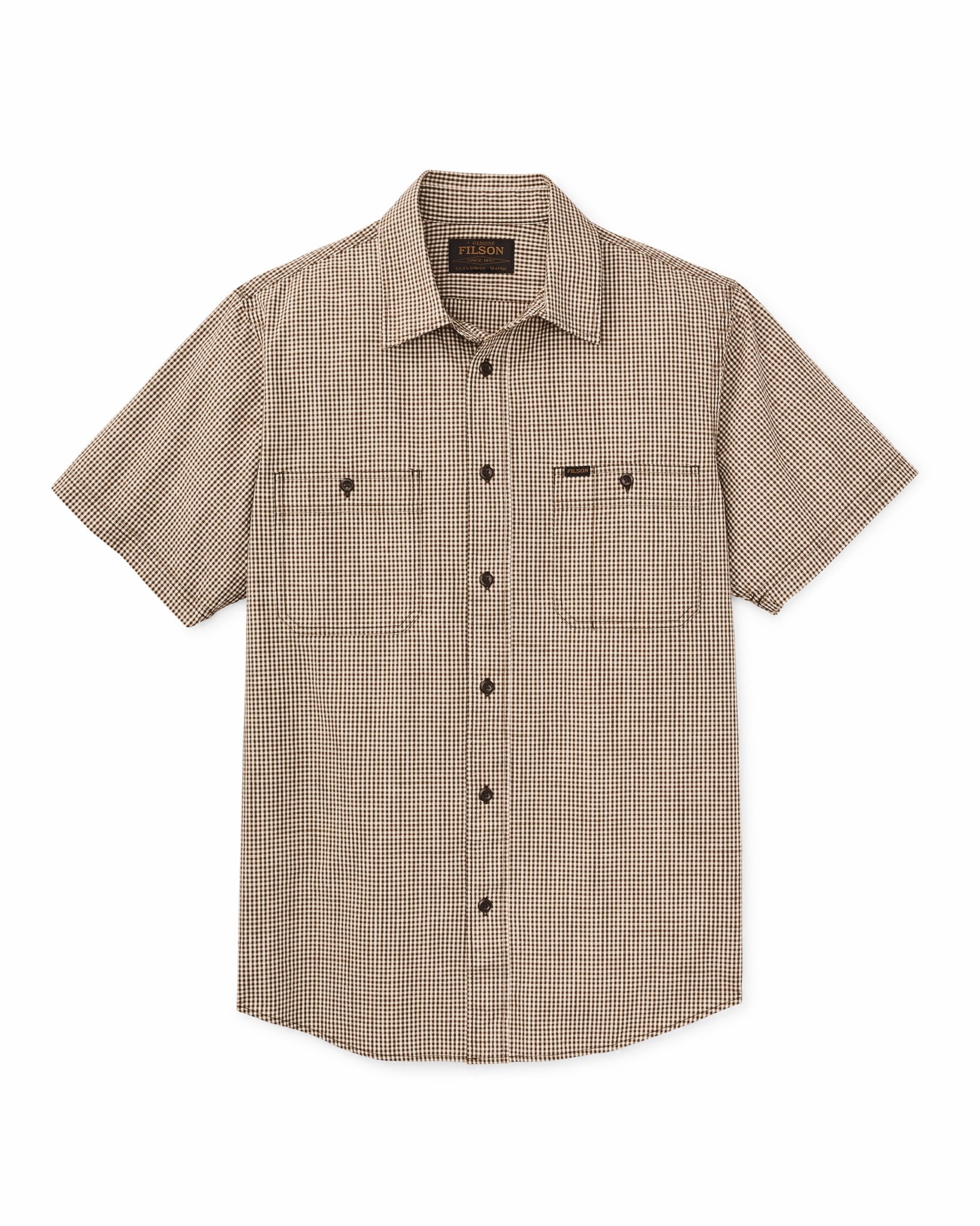 Filson Men Short Sleeve Chambray Shirt - Coffee / Natural Plaid