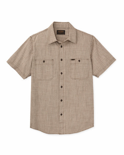 Filson Men Short Sleeve Chambray Shirt - Coffee / Natural Plaid