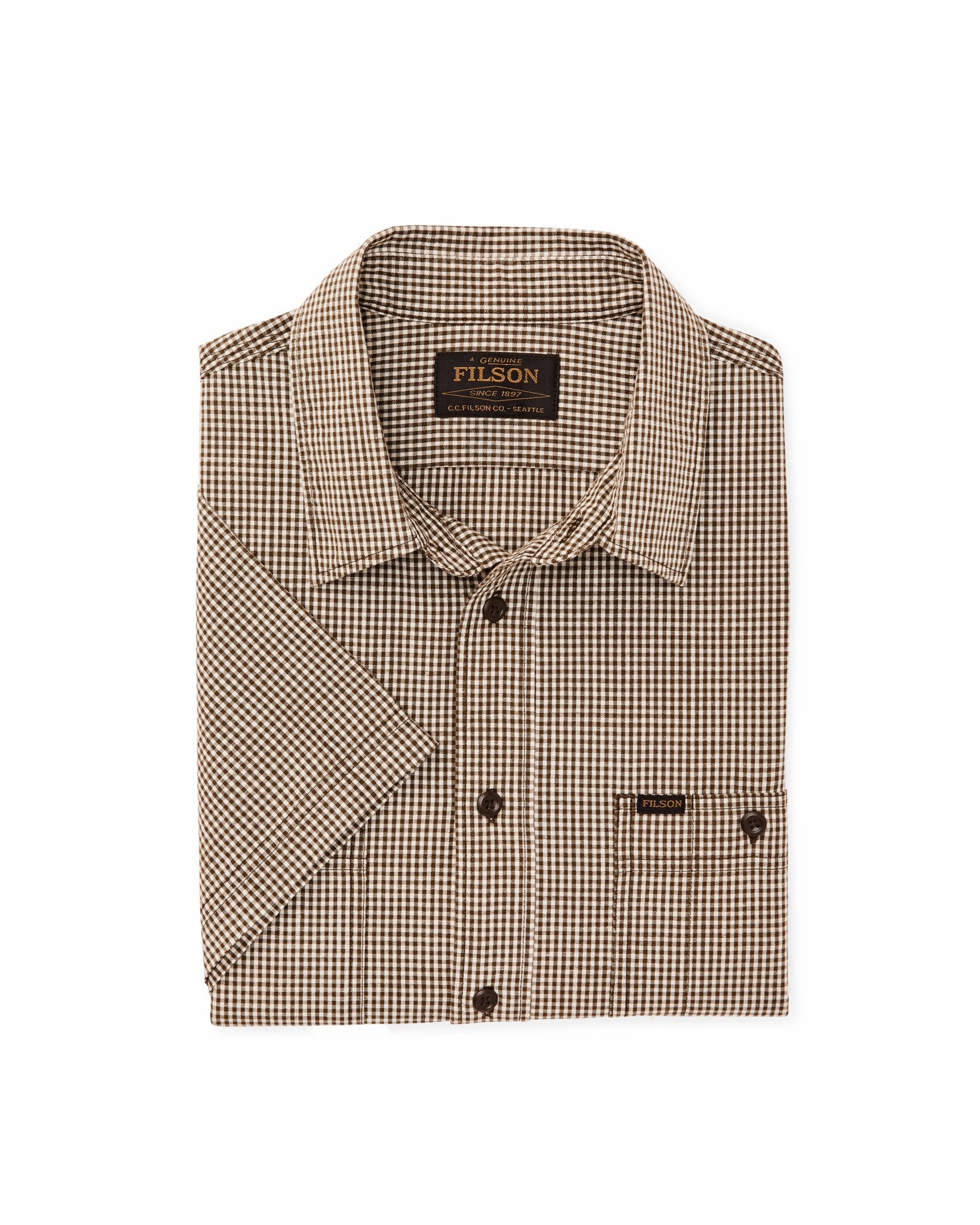 Filson Men Short Sleeve Chambray Shirt - Coffee / Natural Plaid