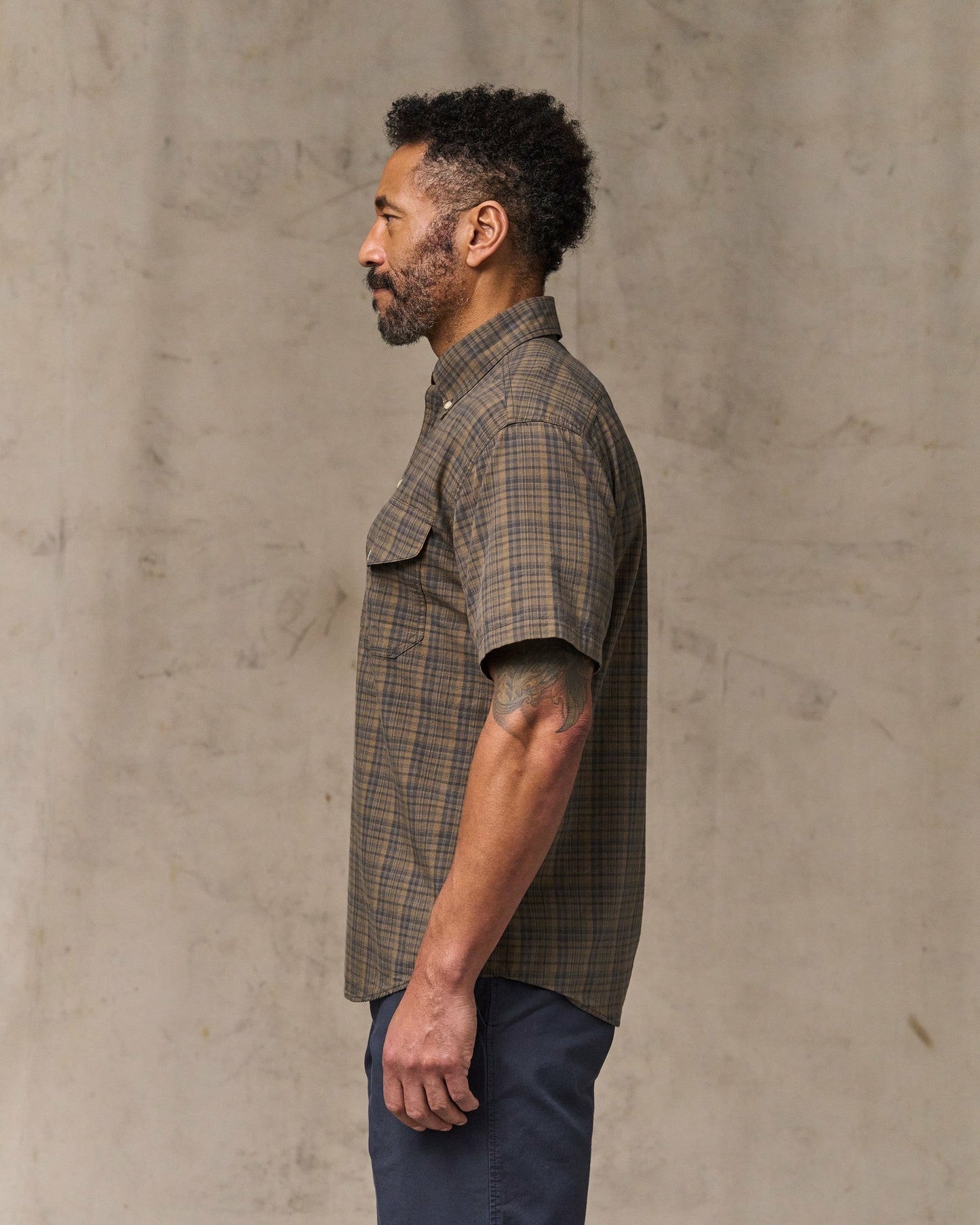 Filson Men Short Sleeve Madras Popover Shirt - Brown / Olive Plaid