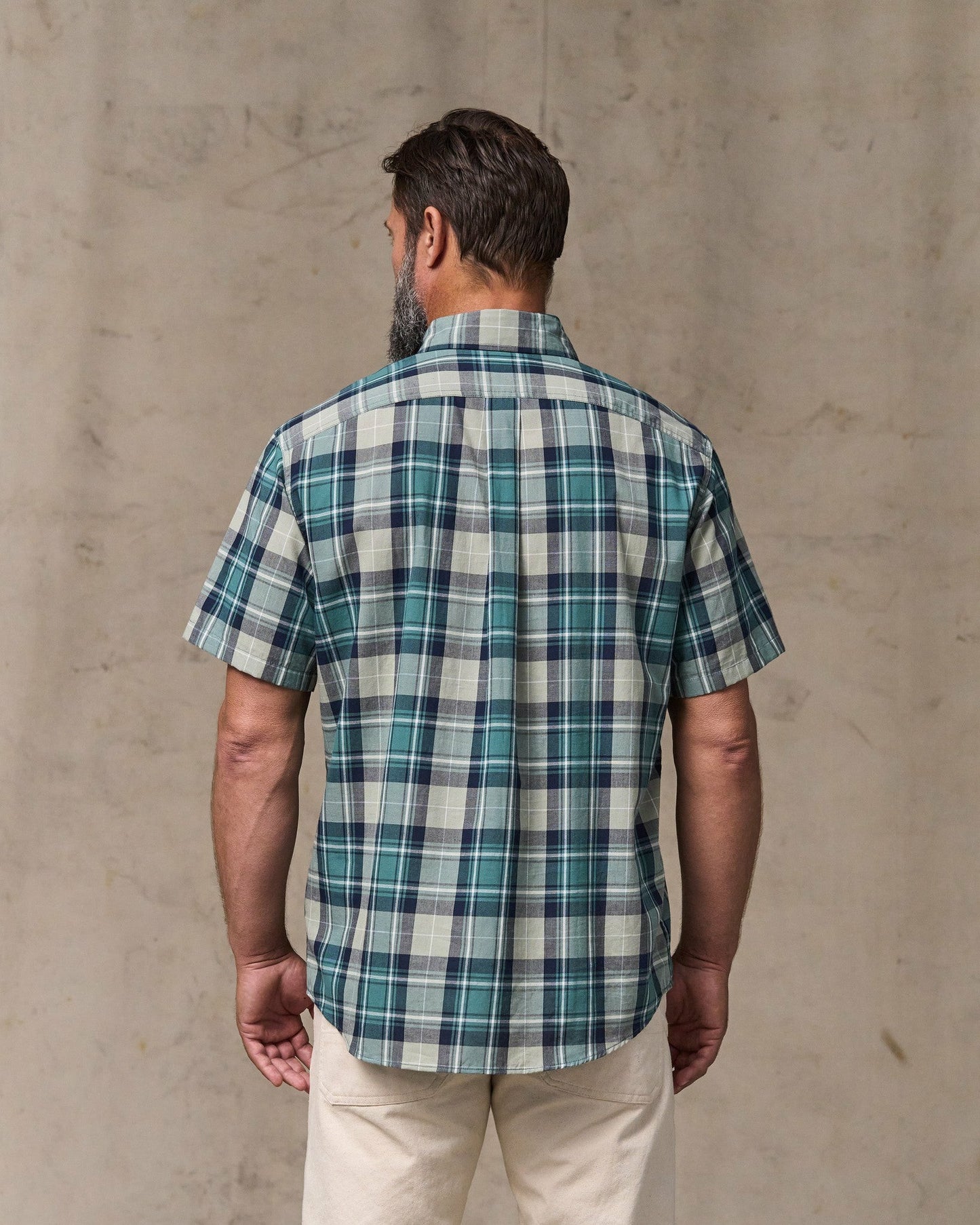 Filson Men Short Sleeve Madras Popover Shirt - Gray / Teal Multicolor