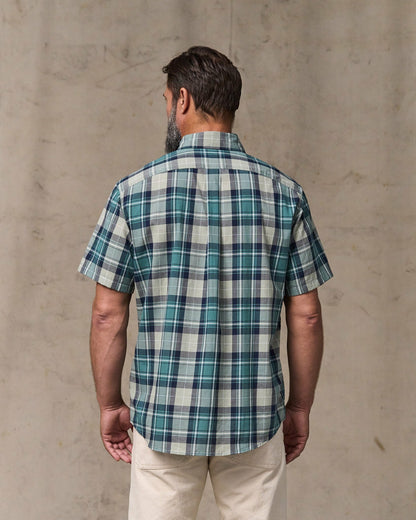 Filson Men Short Sleeve Madras Popover Shirt - Gray / Teal Multicolor