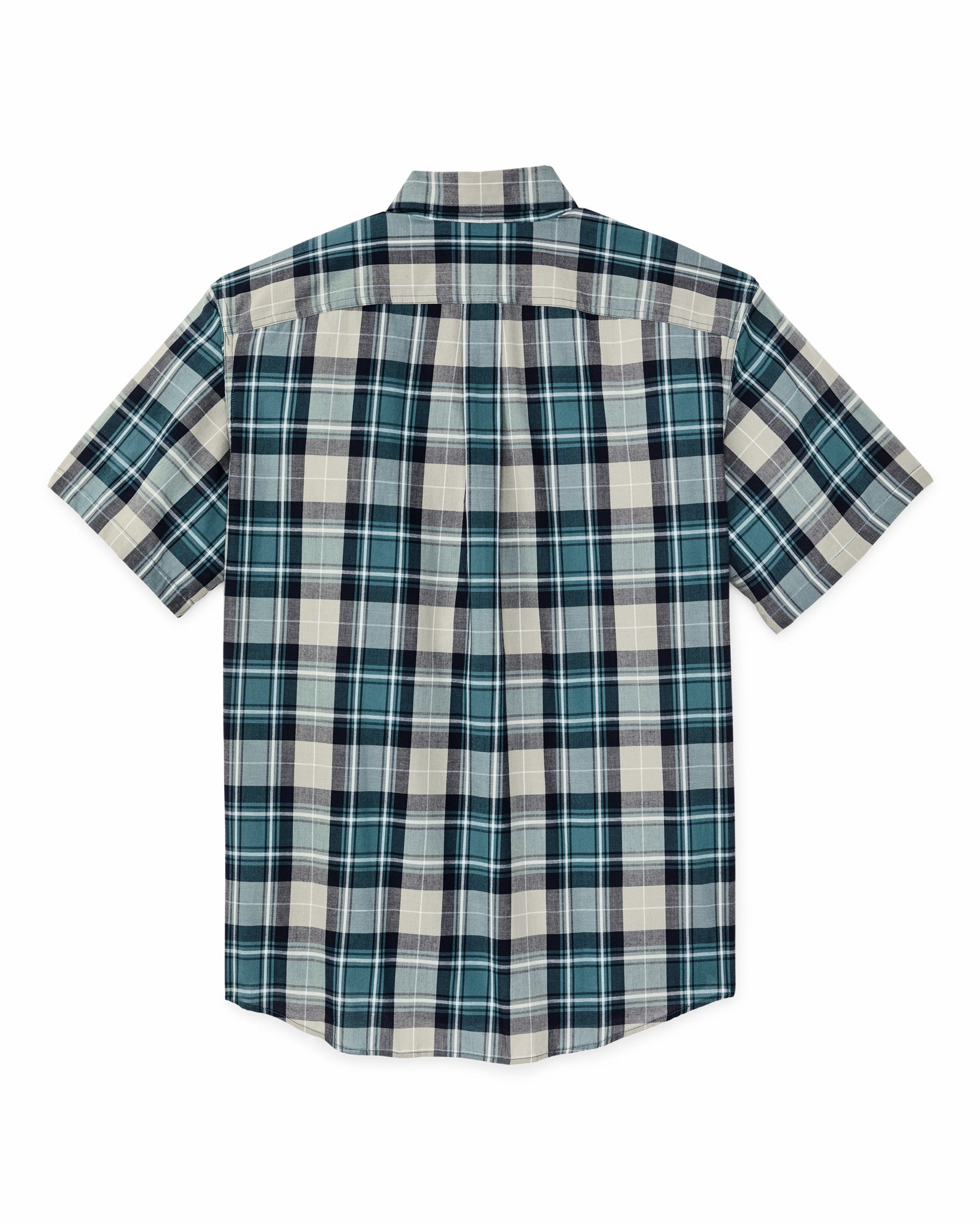 Filson Men Short Sleeve Madras Popover Shirt - Gray / Teal Multicolor