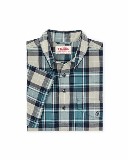 Filson Men Short Sleeve Madras Popover Shirt - Gray / Teal Multicolor