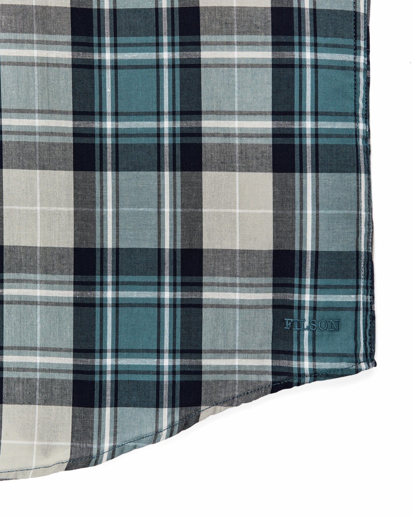 Filson Men Short Sleeve Madras Popover Shirt - Gray / Teal Multicolor