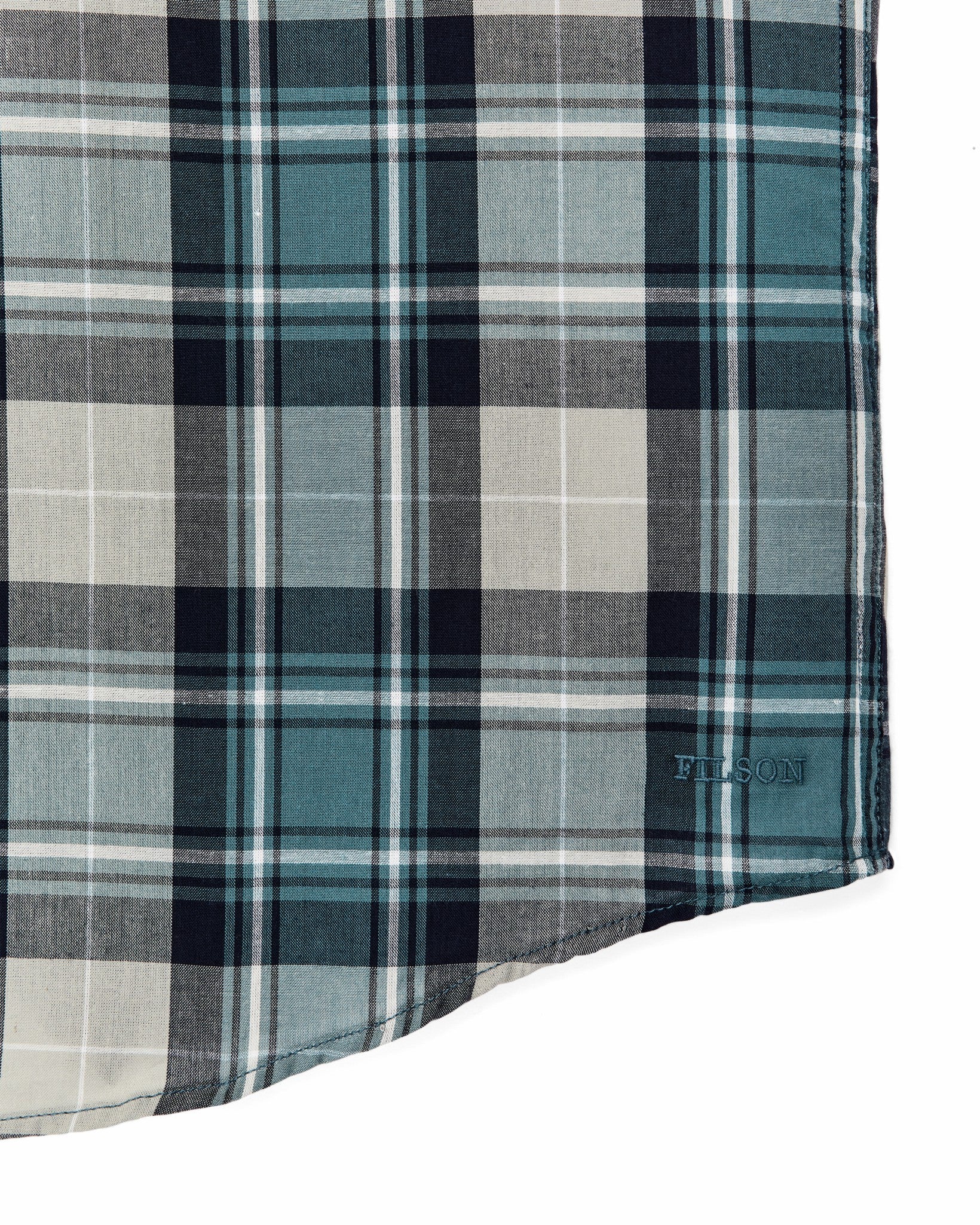 Filson Men Short Sleeve Madras Popover Shirt - Gray / Teal Multicolor