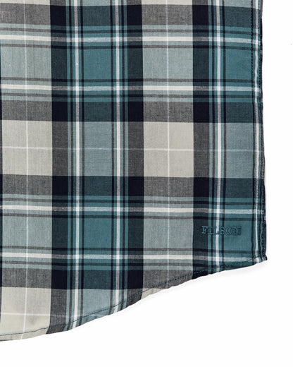 Filson Men Short Sleeve Madras Popover Shirt - Gray / Teal Multicolor