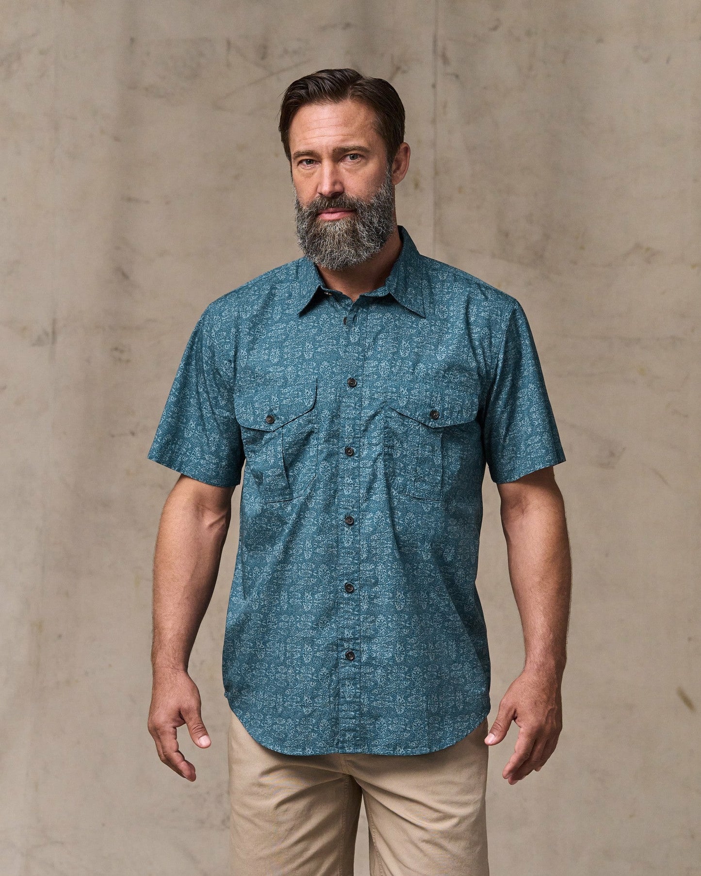 Filson Men Filson's Washed Short Sleeve Feather Cloth Shirt - Blue / Print