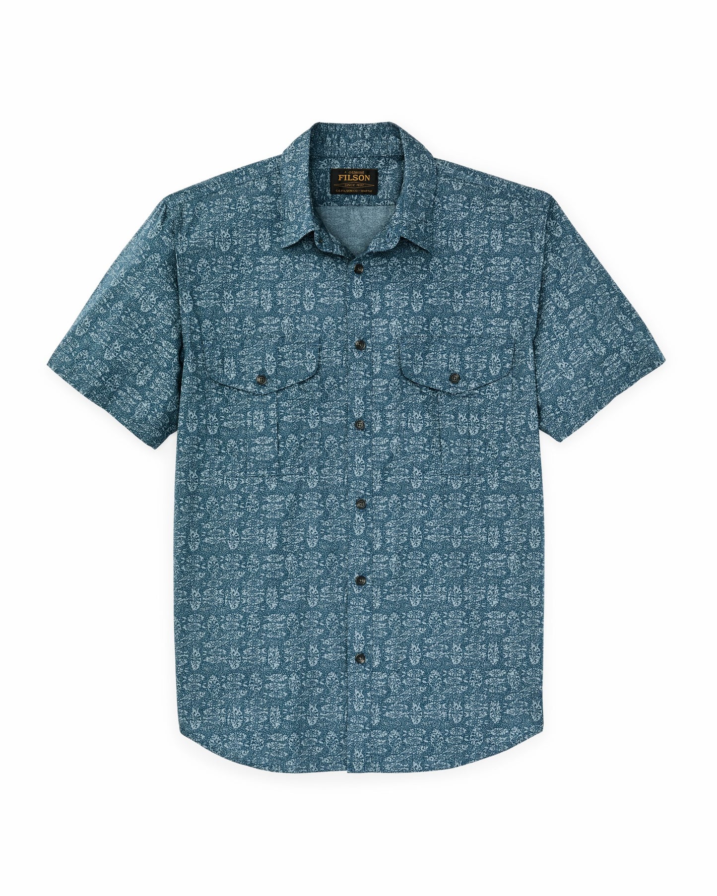 Filson Men Filson's Washed Short Sleeve Feather Cloth Shirt - Blue / Print