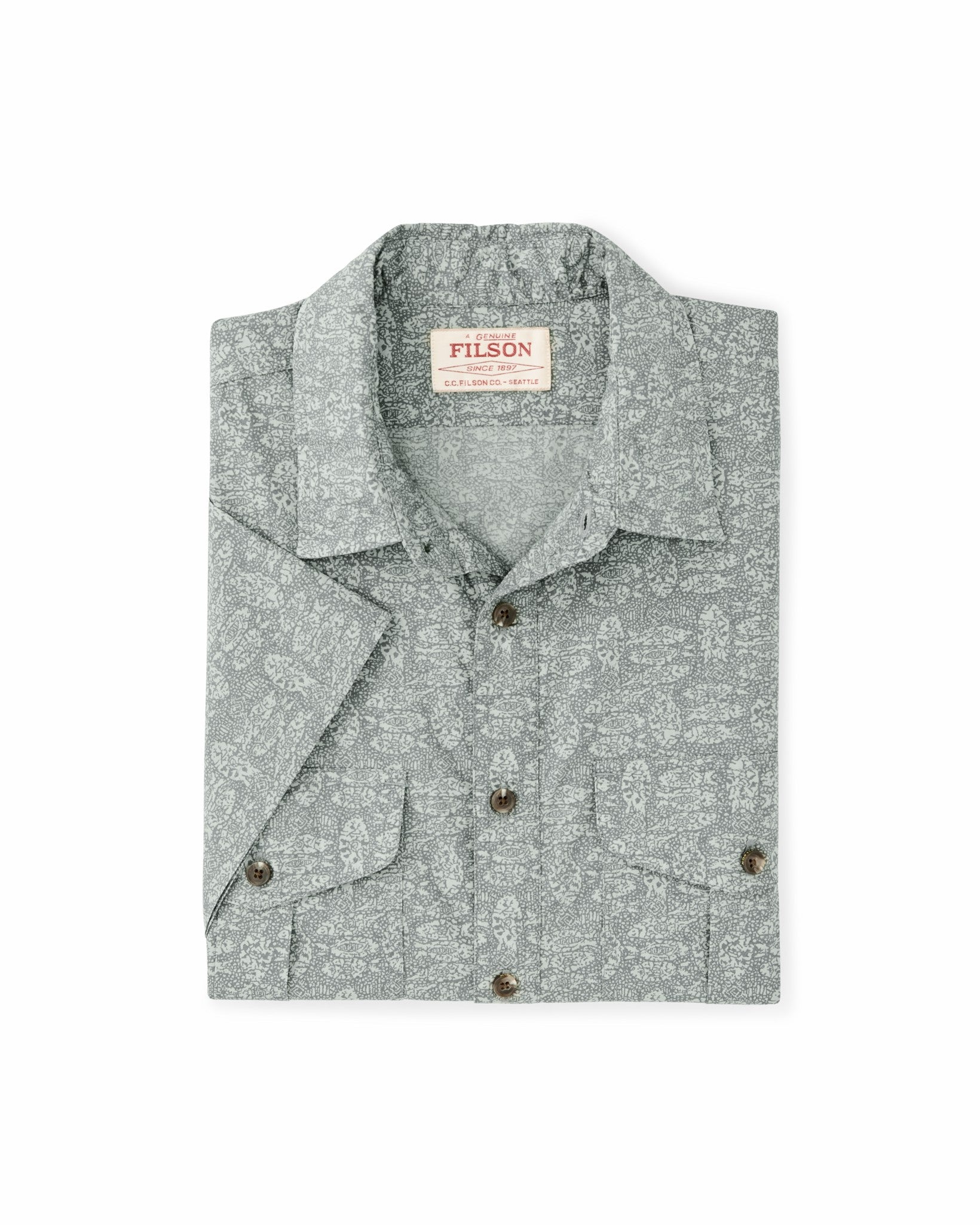 Filson Men Filson's Washed Short Sleeve Feather Cloth Shirt - Khaki / Print