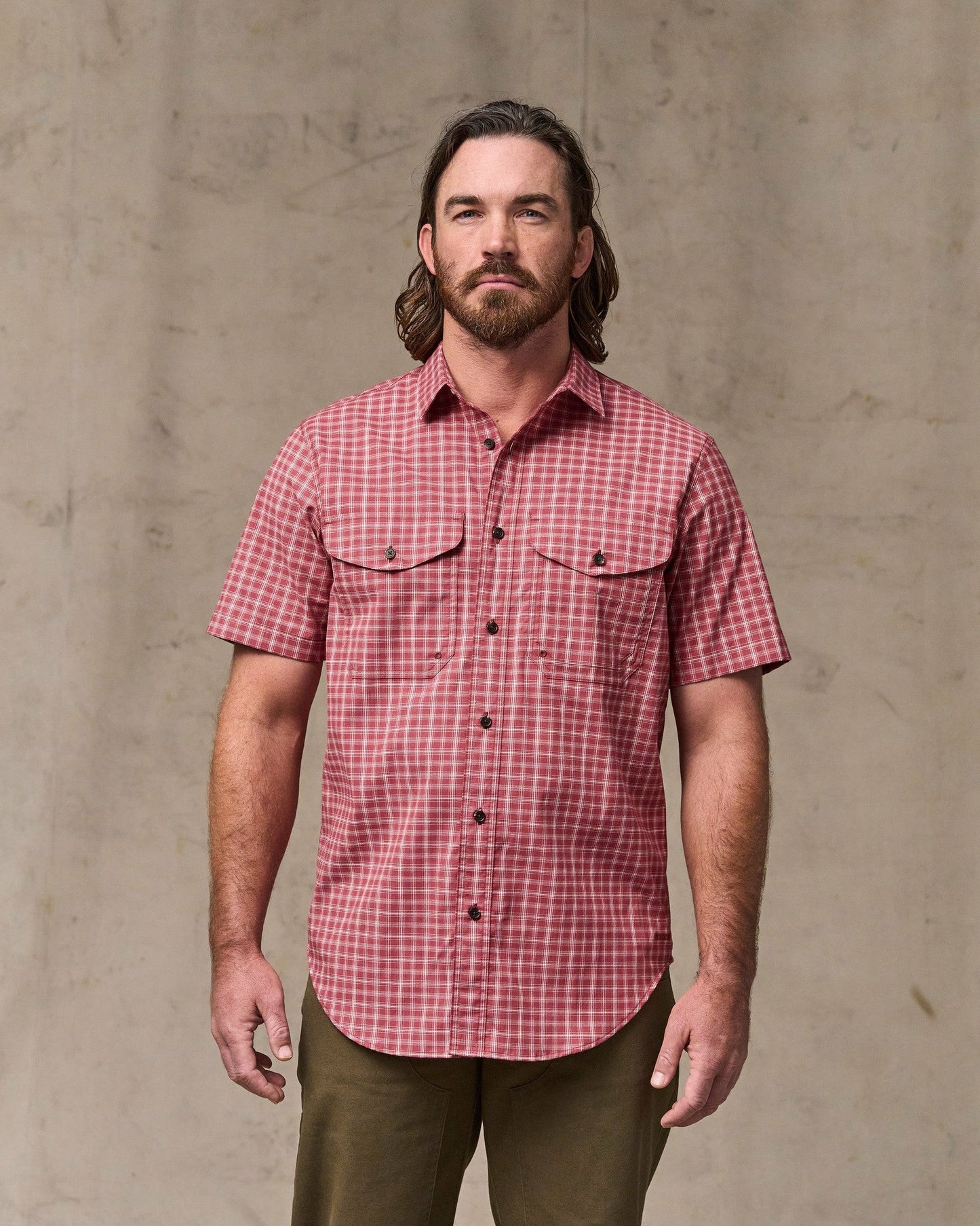 Filson Men Twin Lakes Short Sleeve Sport Shirt - Brick / Cream Plaid