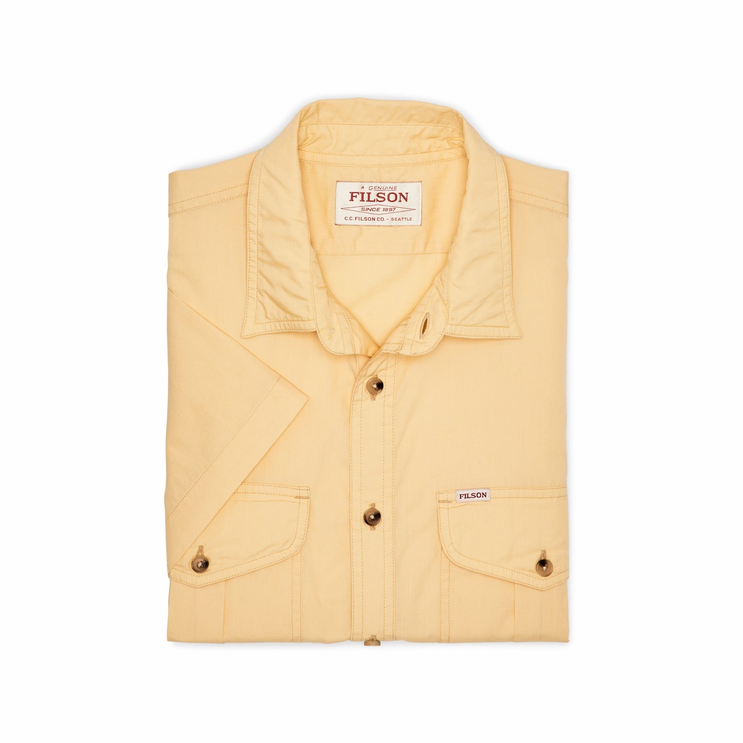 Filson Men Filson's Washed Short Sleeve Feather Cloth Shirt - Straw