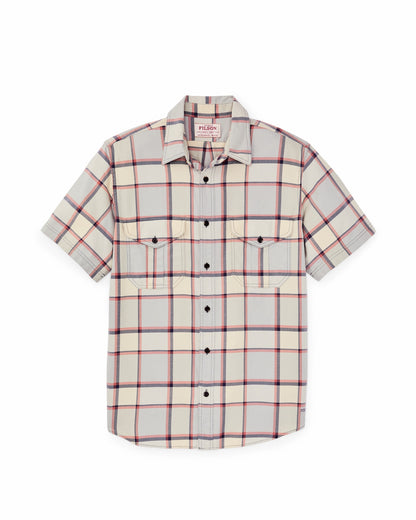 Filson Men Short Sleeve Lightweight Alaskan Guide Shirt - Light Blue / Tan Plaid