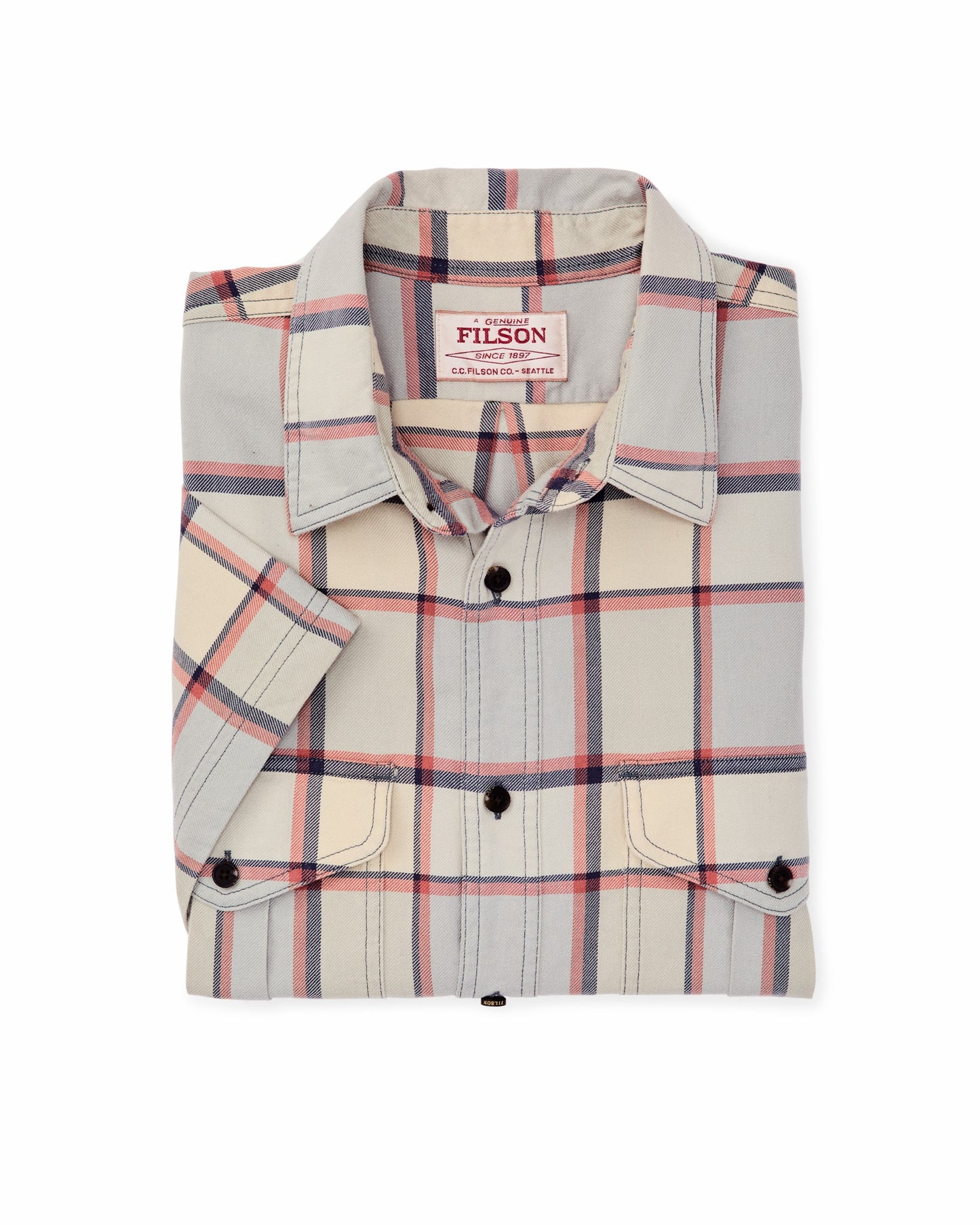 Filson Men Short Sleeve Lightweight Alaskan Guide Shirt - Light Blue / Tan Plaid