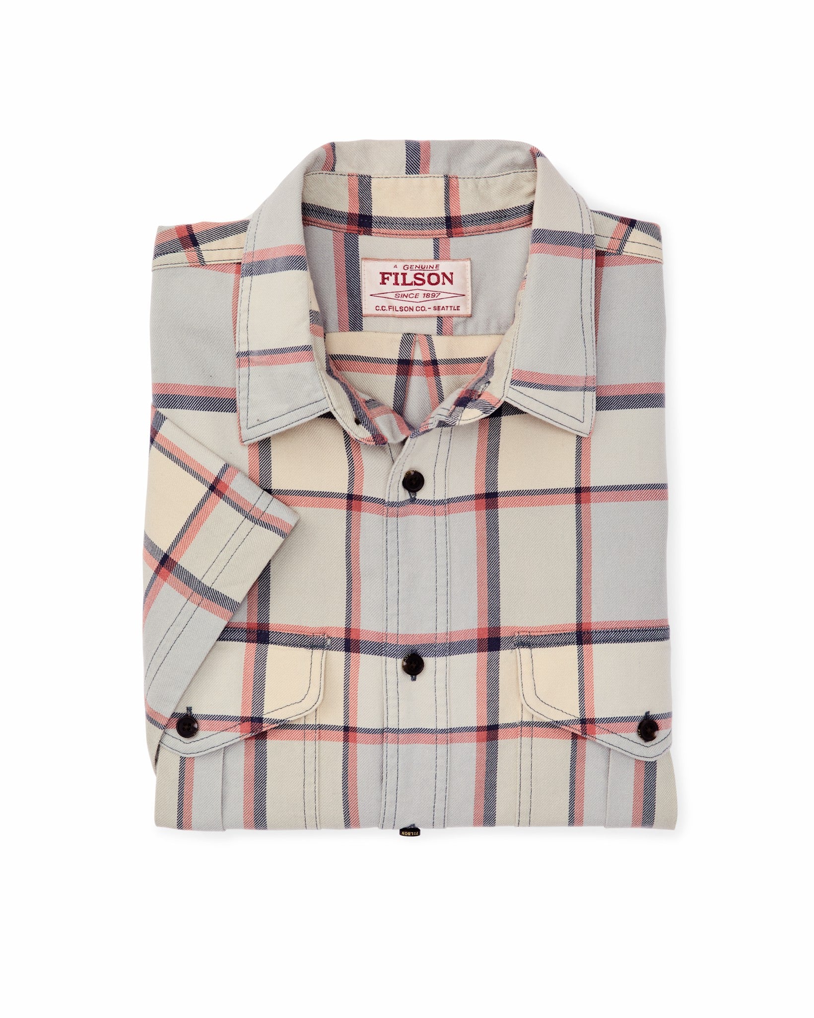 Filson Men Short Sleeve Lightweight Alaskan Guide Shirt - Light Blue / Tan Plaid