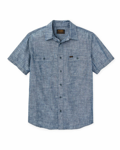 Filson Men Short-sleeve Embroidered Chambray Shirt - Rinsed Indigo