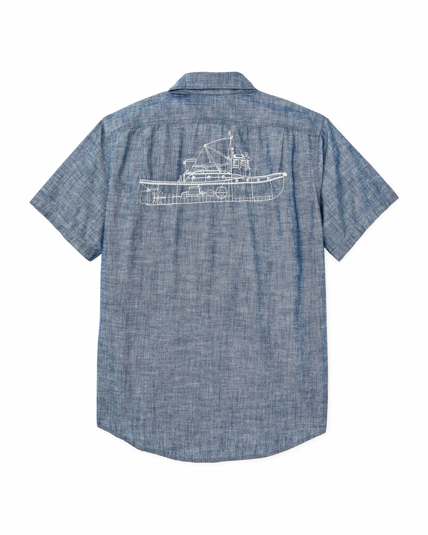 Filson Men Short-sleeve Embroidered Chambray Shirt - Rinsed Indigo