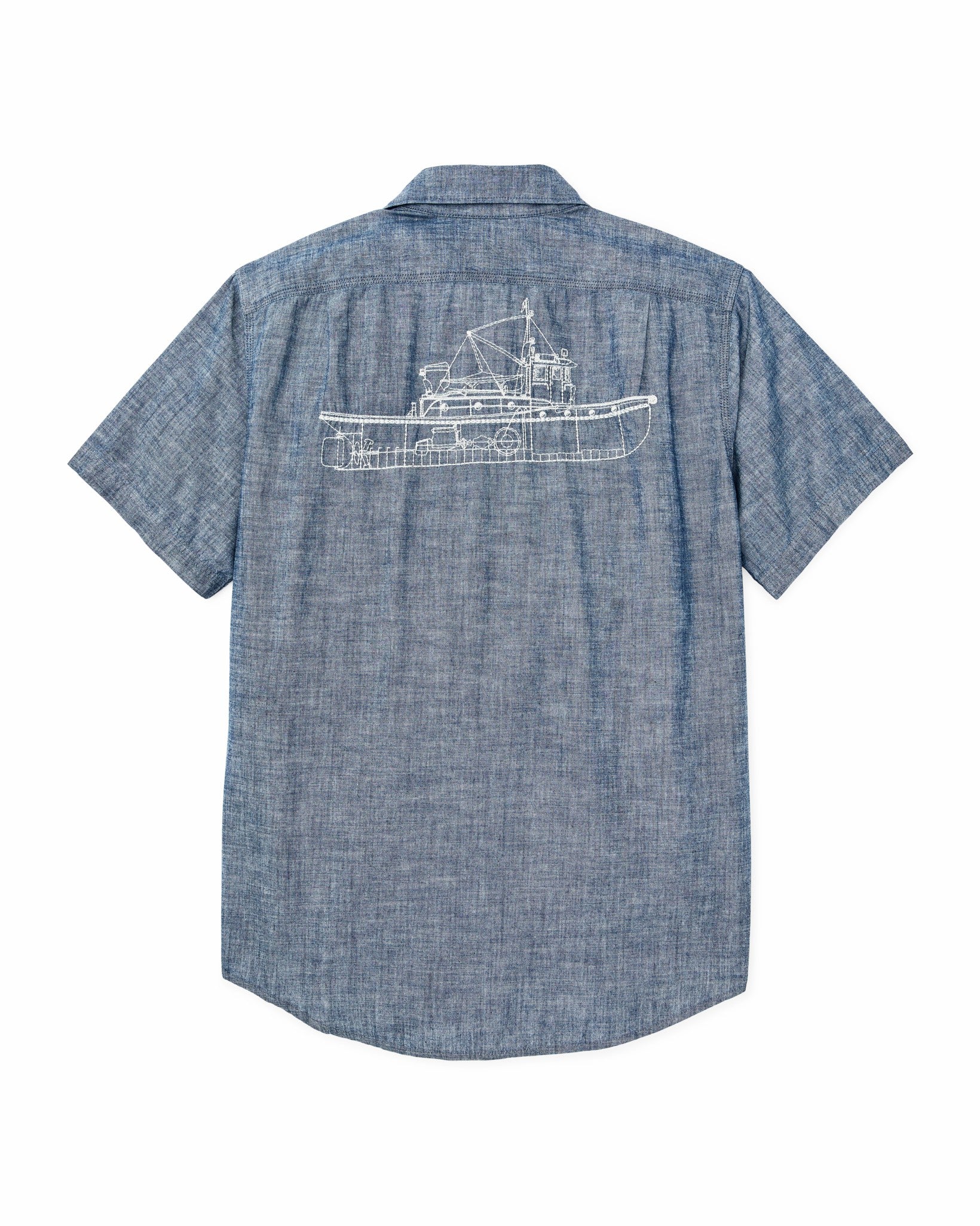 Filson Men Short-sleeve Embroidered Chambray Shirt - Rinsed Indigo