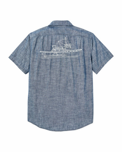 Filson Men Short-sleeve Embroidered Chambray Shirt - Rinsed Indigo
