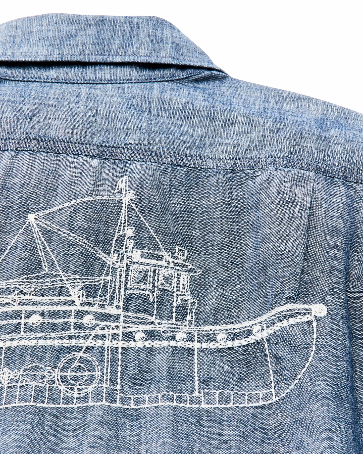 Filson Men Short-sleeve Embroidered Chambray Shirt - Rinsed Indigo