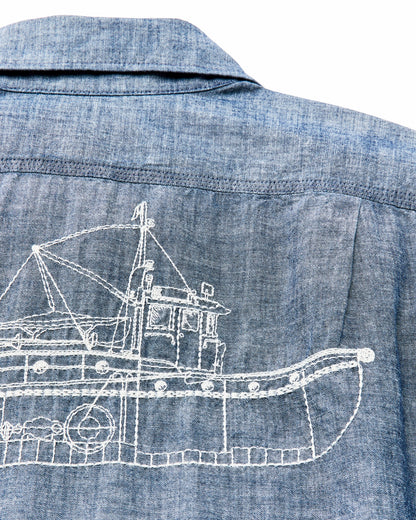 Filson Men Short-sleeve Embroidered Chambray Shirt - Rinsed Indigo