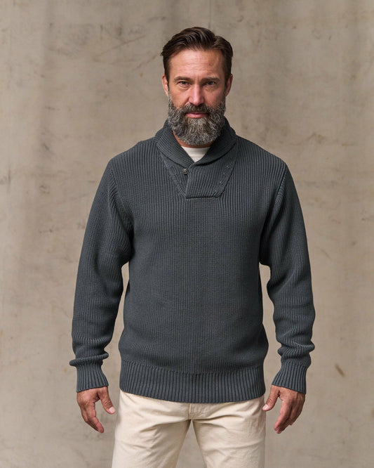 Filson Men Vintage Cotton Shawl Neck Sweater - Charcoal