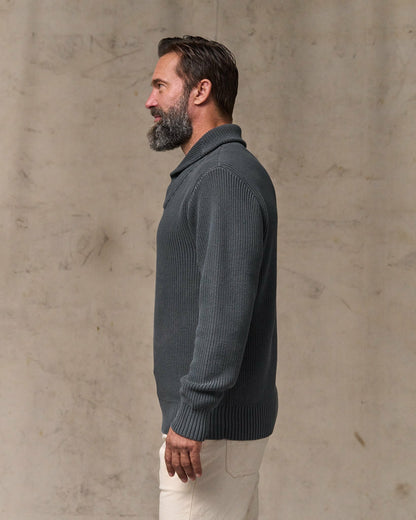 Filson Men Vintage Cotton Shawl Neck Sweater - Charcoal