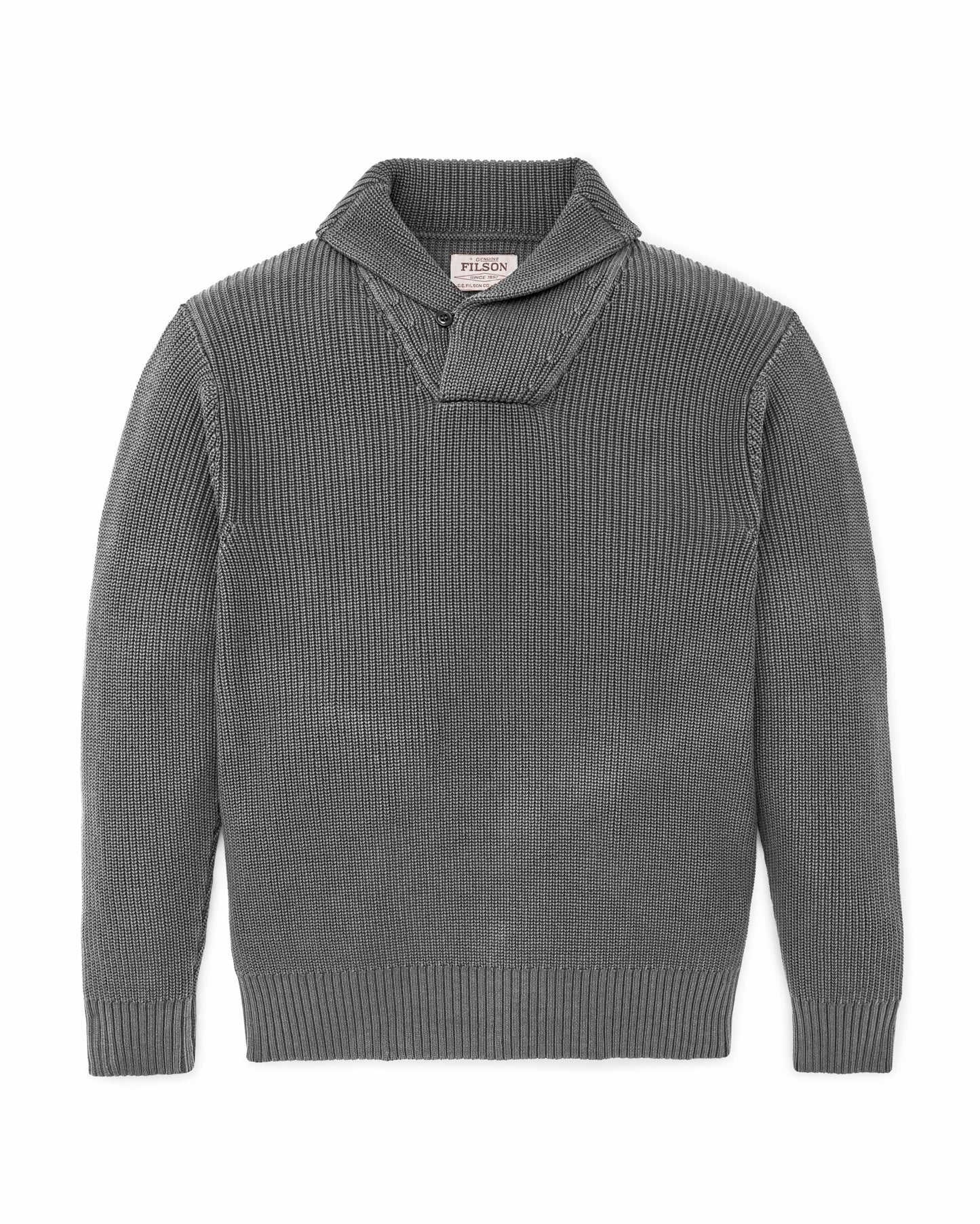 Filson Men Vintage Cotton Shawl Neck Sweater - Charcoal