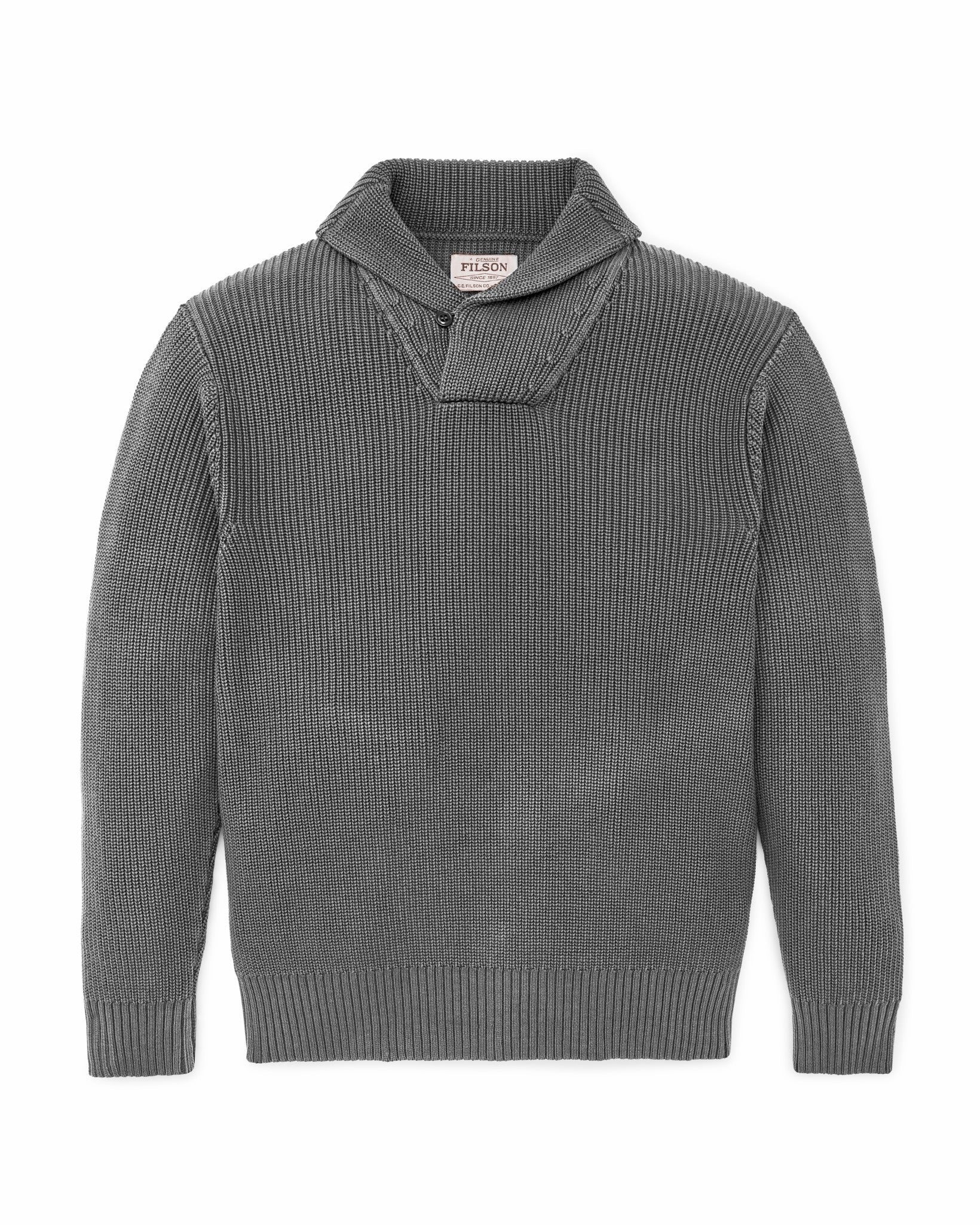 Filson Men Vintage Cotton Shawl Neck Sweater - Charcoal