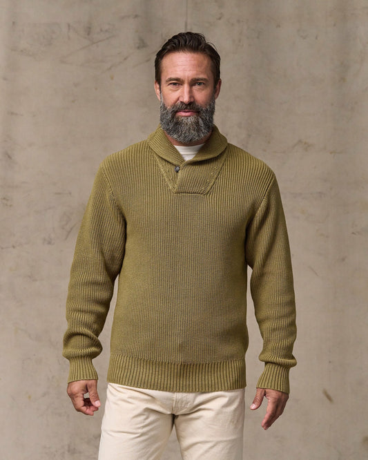 Filson Men Vintage Cotton Shawl Neck Sweater - Cork