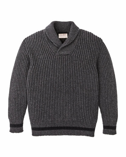 Filson Men Bristol Shawl Neck Sweater - Gray Heather / Dark Charcoal Stripe