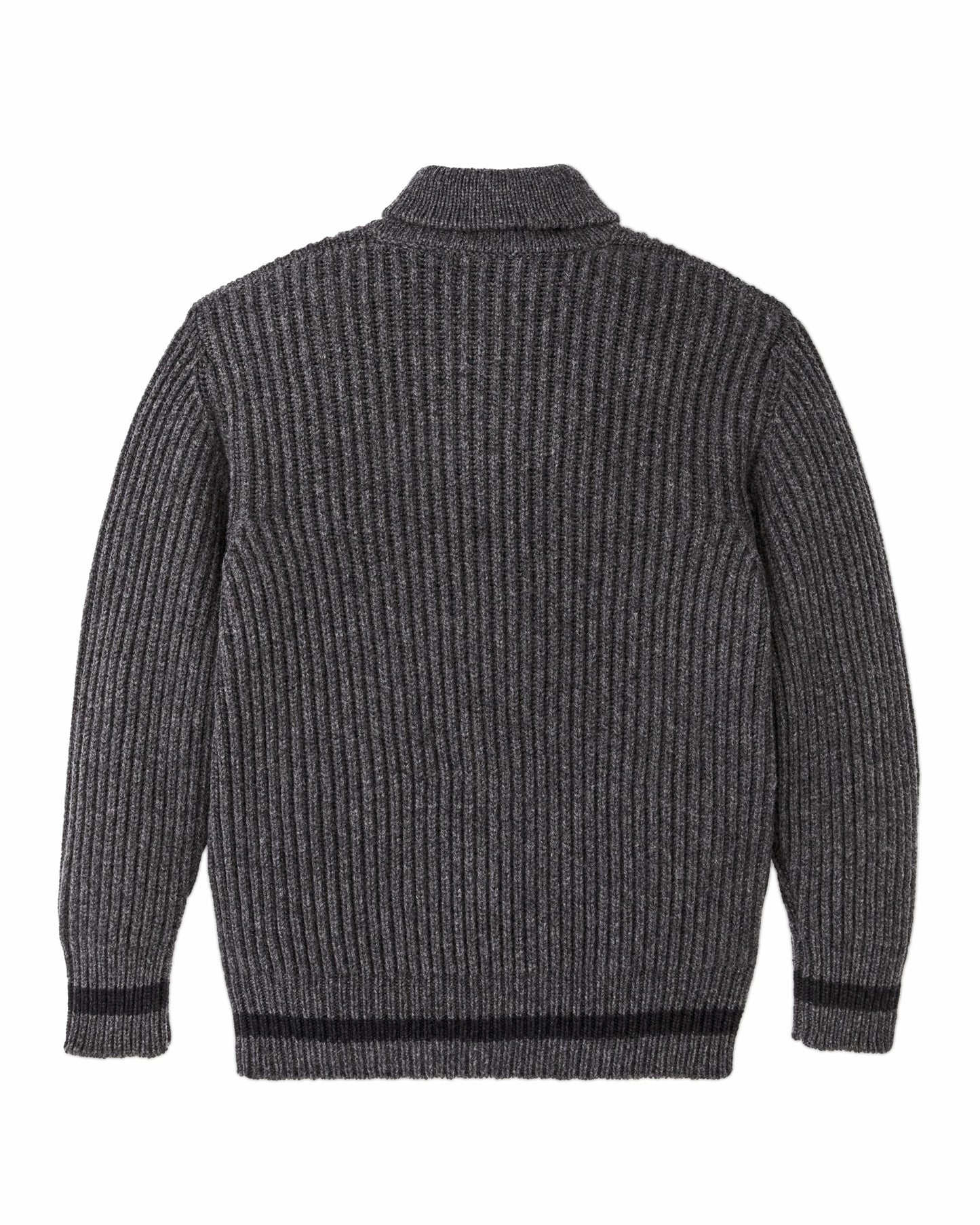 Filson Men Bristol Shawl Neck Sweater - Gray Heather / Dark Charcoal Stripe