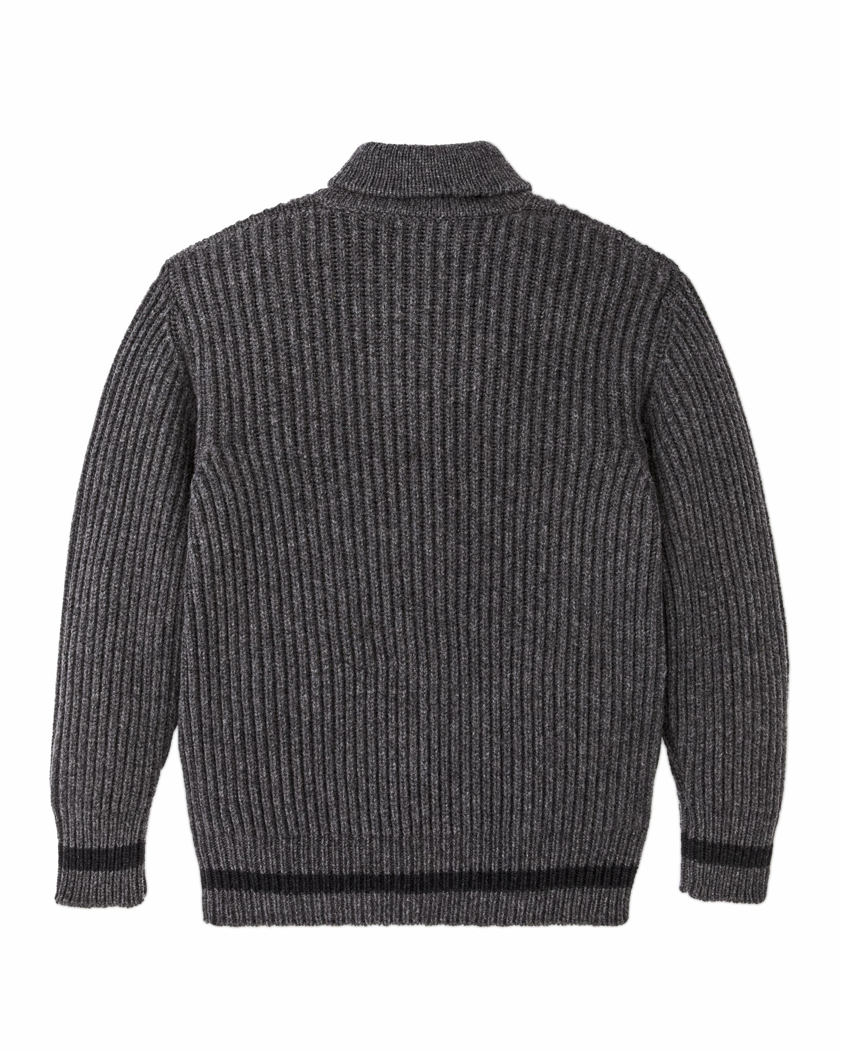 Filson Men Bristol Shawl Neck Sweater - Gray Heather / Dark Charcoal Stripe