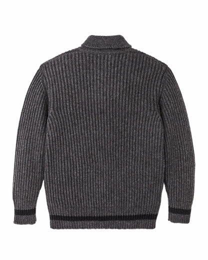 Filson Men Bristol Shawl Neck Sweater - Gray Heather / Dark Charcoal Stripe