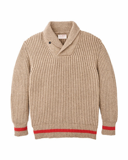 Filson Men Bristol Shawl Neck Sweater - Oatmeal Heather / Flame Stripe