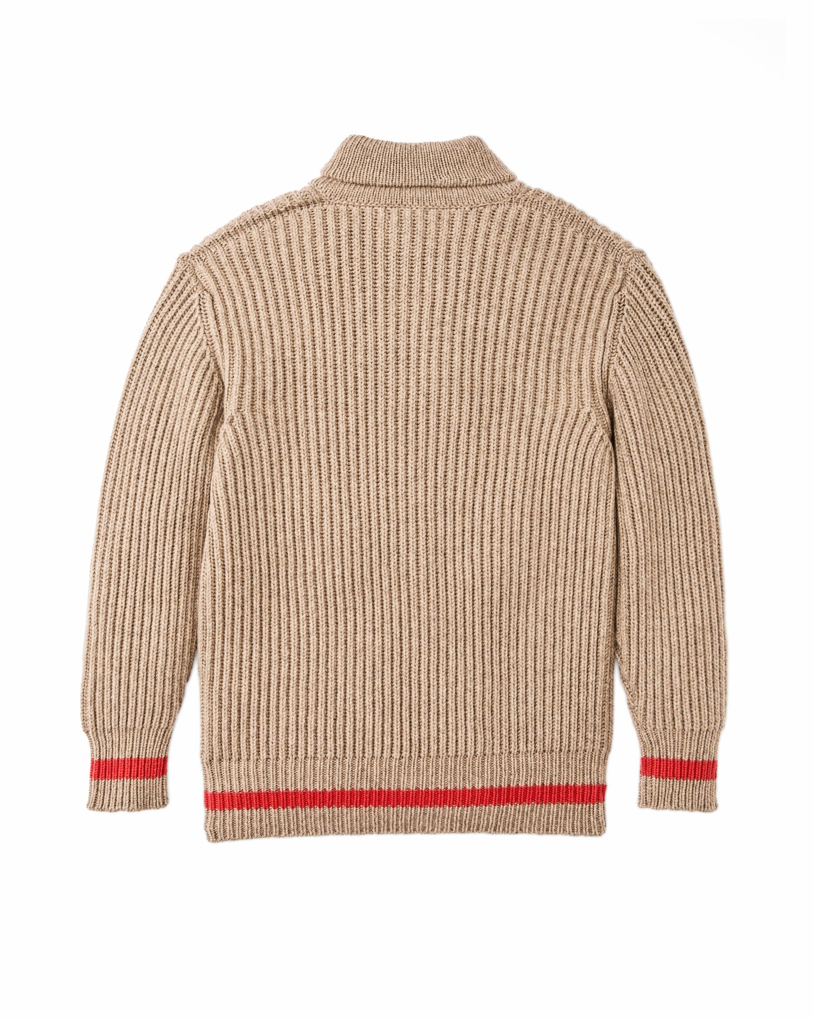 Filson Men Bristol Shawl Neck Sweater - Oatmeal Heather / Flame Stripe