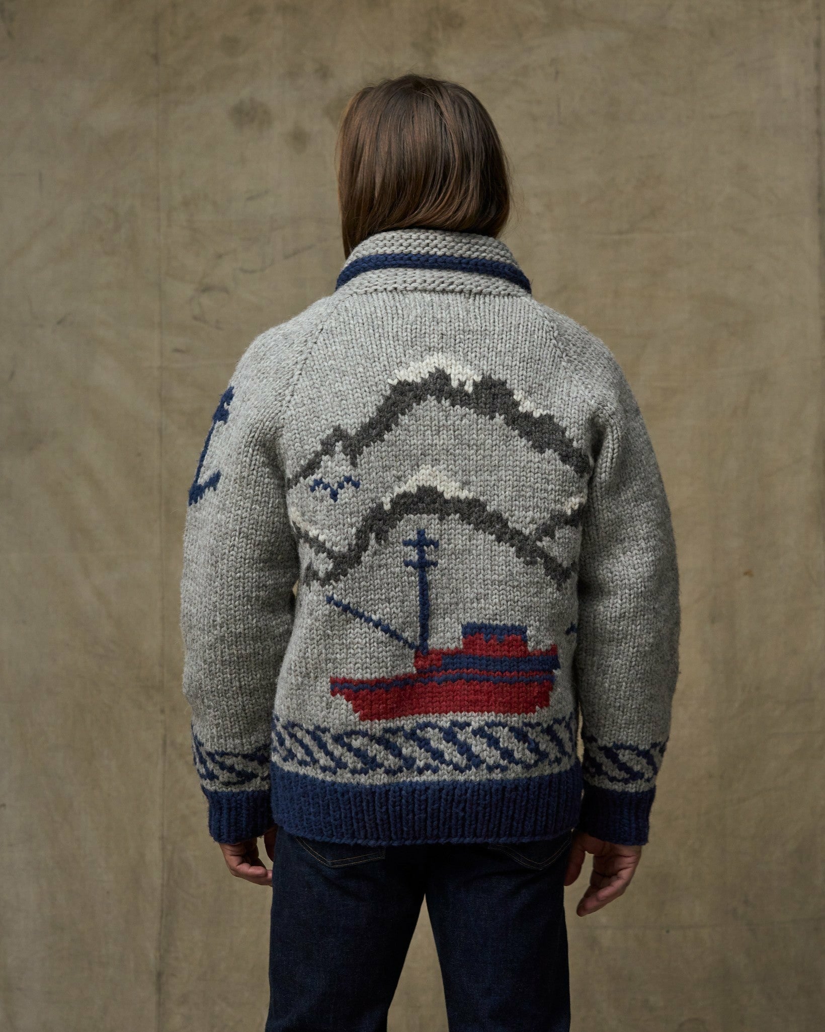 Filson Men Handmade Full-zip Sweater - Heather Gray / Fishing Boat