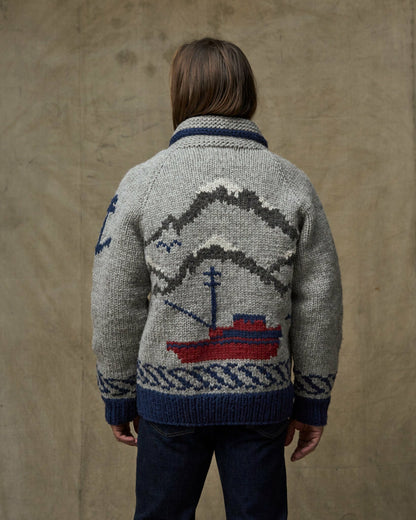 Filson Men Handmade Full-zip Sweater - Heather Gray / Fishing Boat
