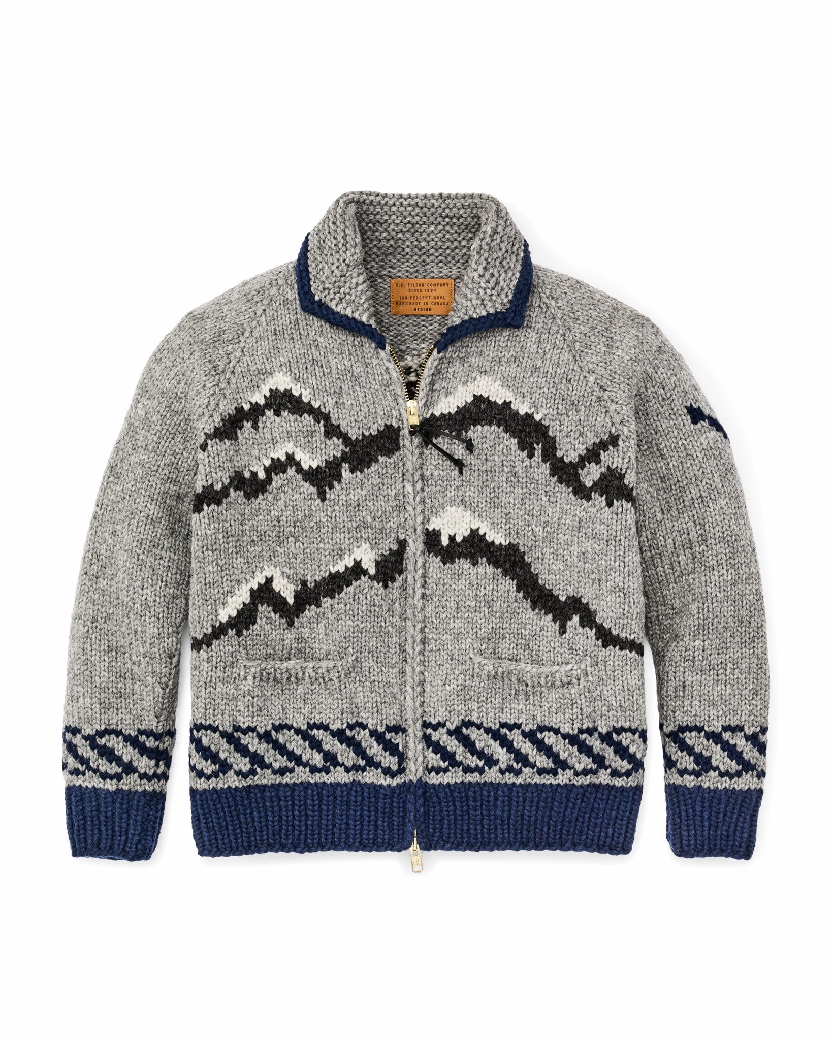 Filson Men Handmade Full-zip Sweater - Heather Gray / Fishing Boat