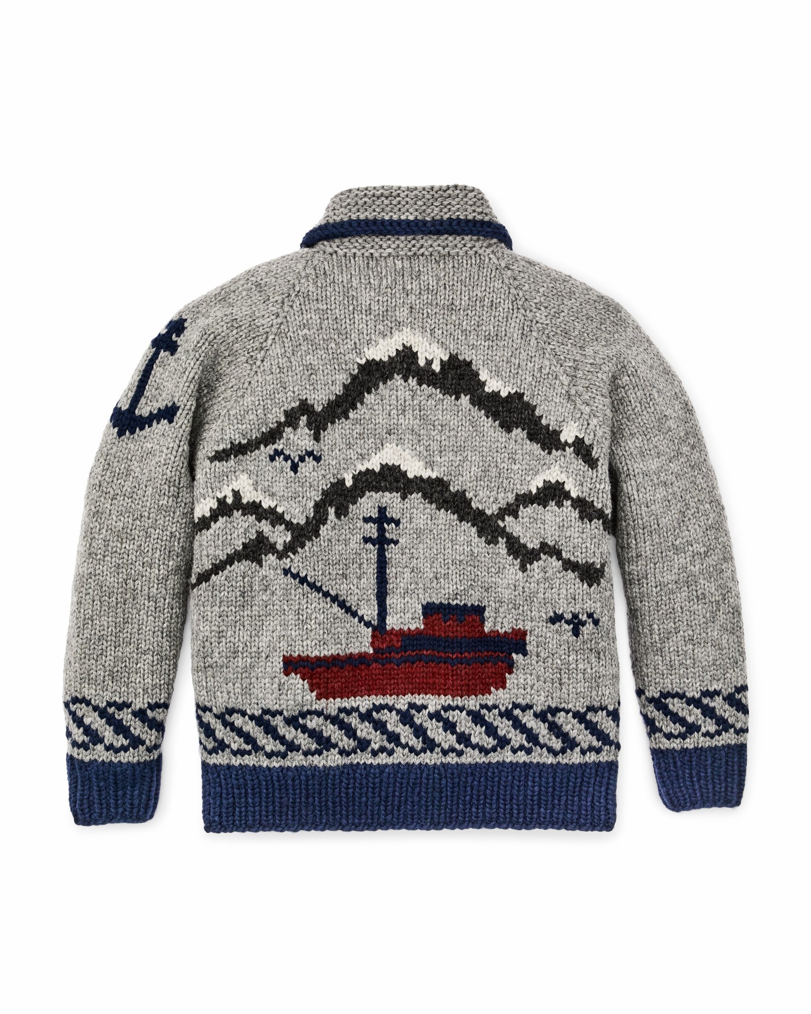 Filson Men Handmade Full-zip Sweater - Heather Gray / Fishing Boat