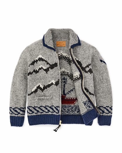 Filson Men Handmade Full-zip Sweater - Heather Gray / Fishing Boat