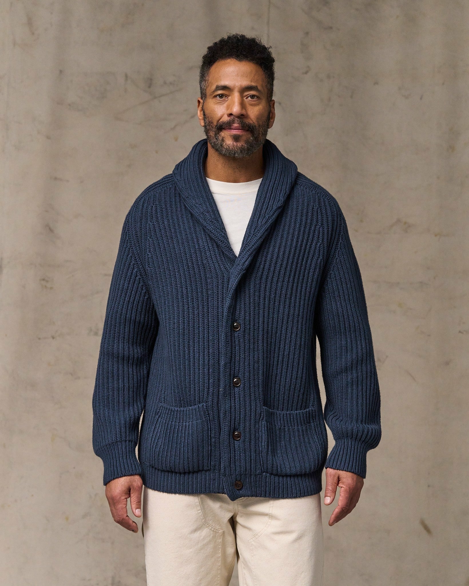 Filson Men Fisherman Rib Cotton Cardigan - Navy