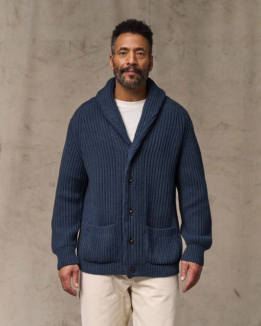Filson Men Fisherman Rib Cotton Cardigan - Navy