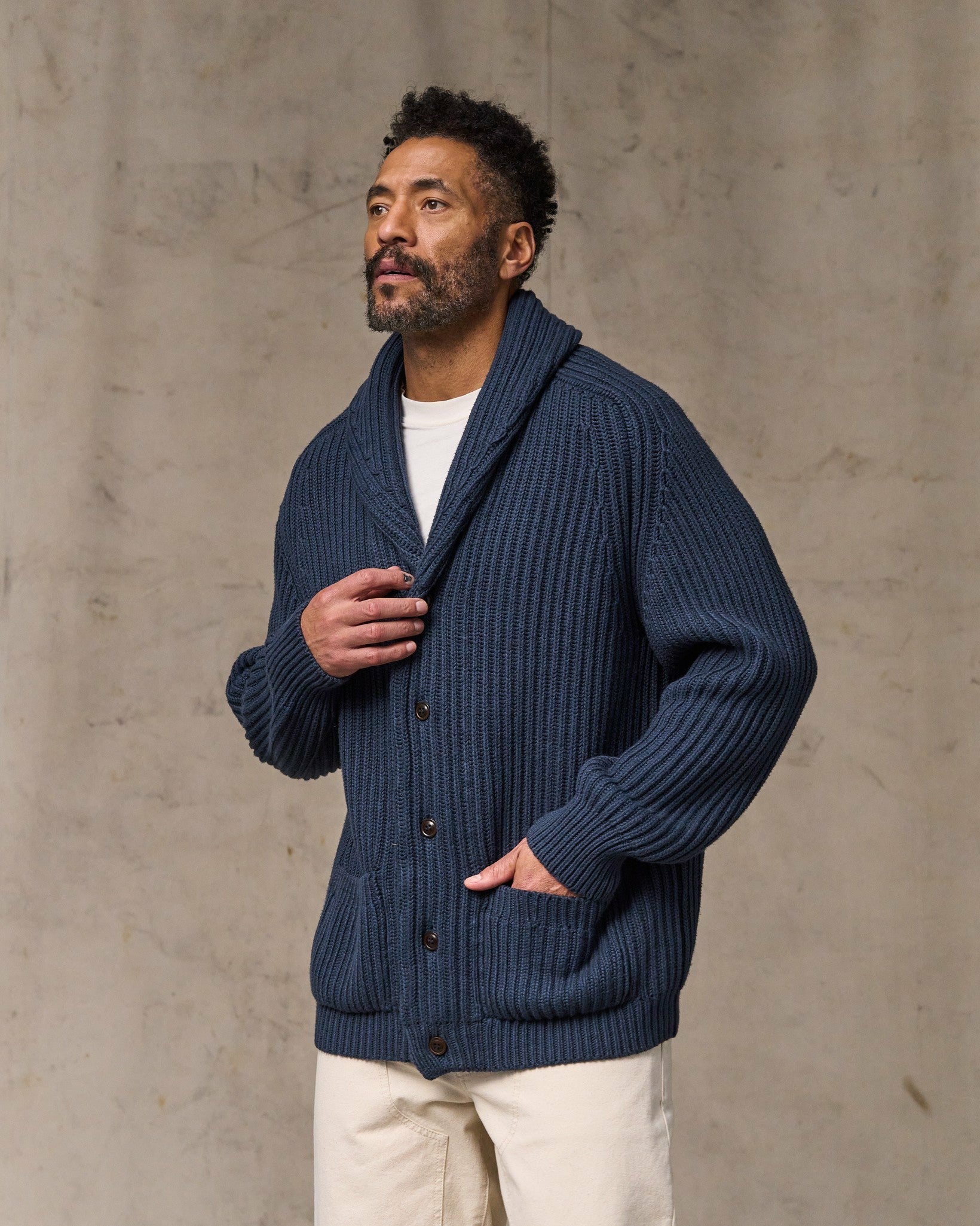 Filson Men Fisherman Rib Cotton Cardigan - Navy